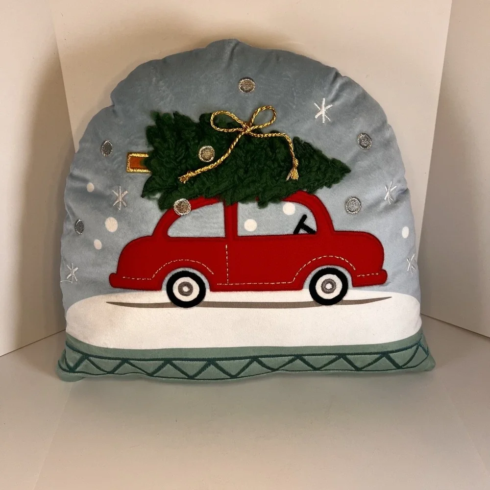 Unbranded Christmas Tree Red Car Decorative Pillow Blue Excellent Holiday Decor